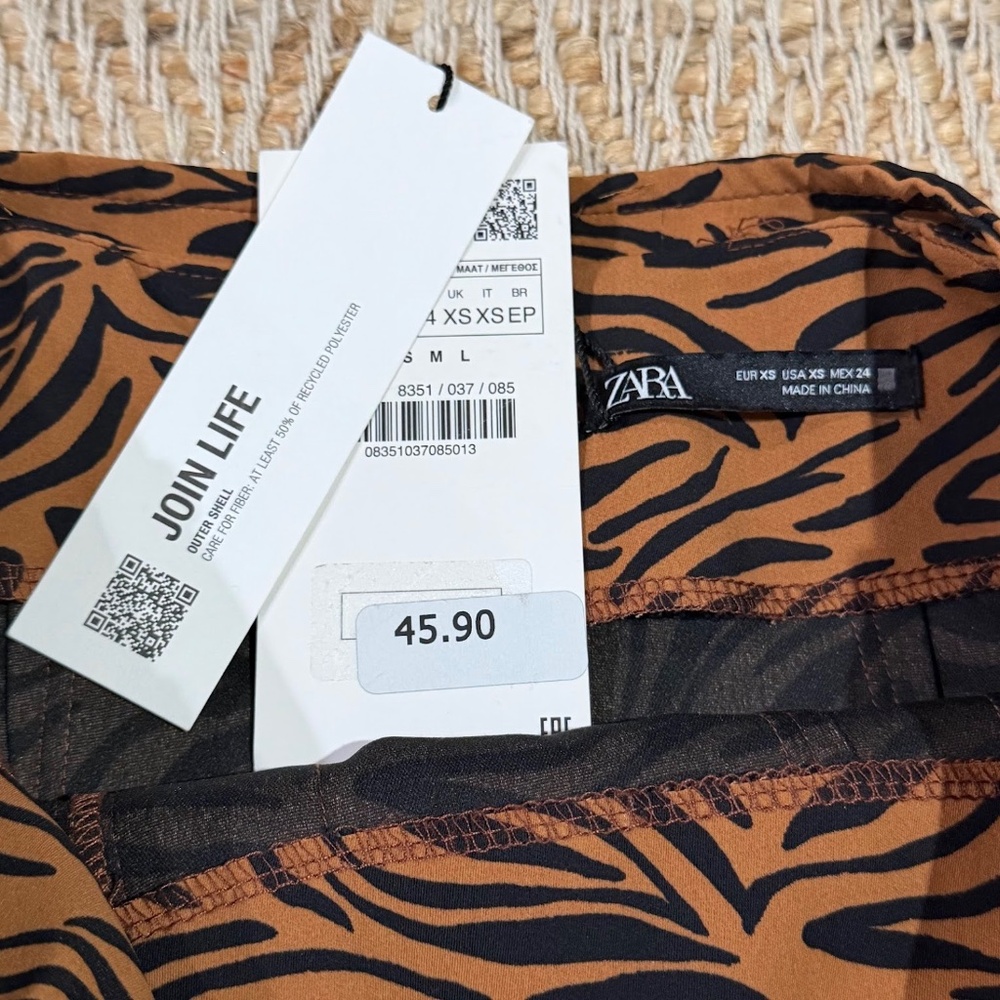 Zara Women's Brown/Black Zebra Print High-waisted Belted Mini Skirt Size XS - Picture 5 of 7